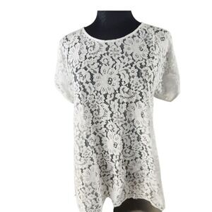 Madewell medium lace blossom tee, white floral, lace front, Solid back‎ festival